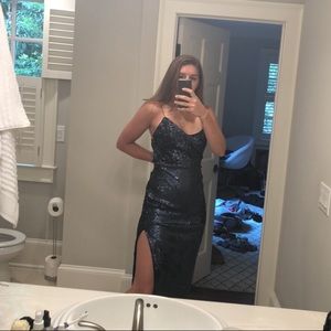 Navy sequin gown